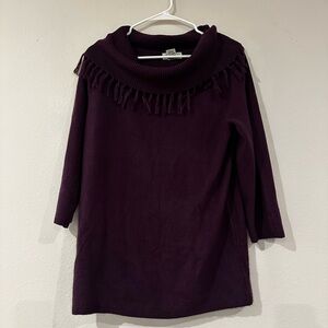 Women’s eggplant, purple swoop turtleneck fringe neckline in a size extra large.